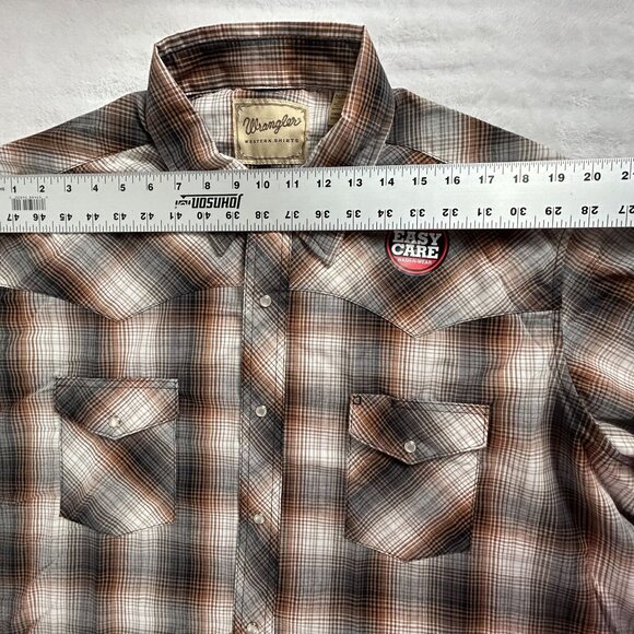 Wrangler Mens Plaid Snap Front Western Shirt 2XL Brown Short Sleeve Easy Care - Picture 4 of 6